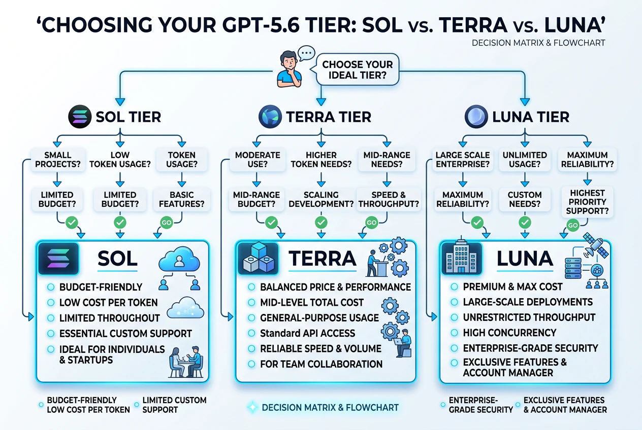 Decision matrix matching GPT-5.6 tiers to business use cases
