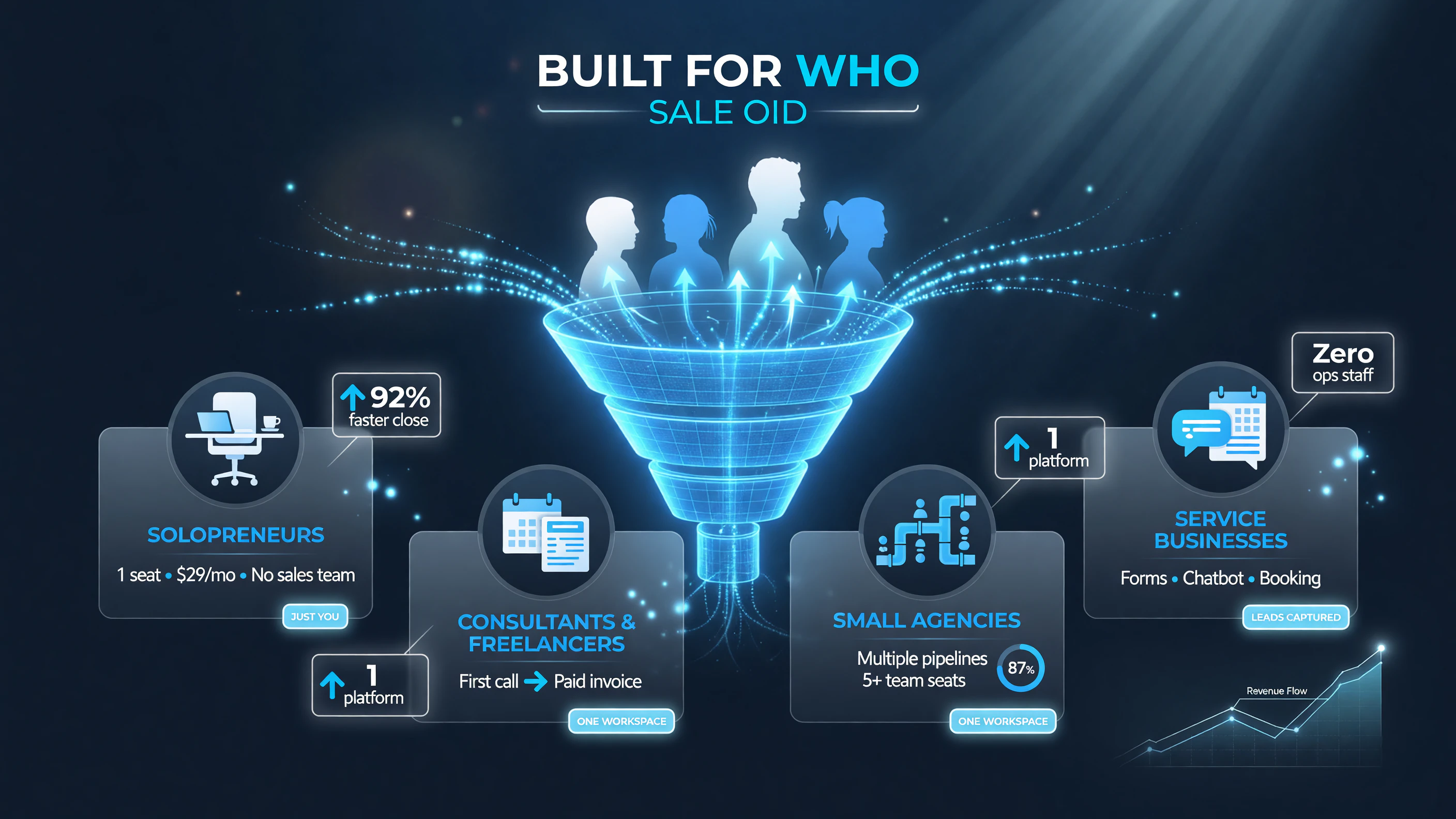Who Saleoid is built for solopreneurs consultants freelancers small agencies and service businesses