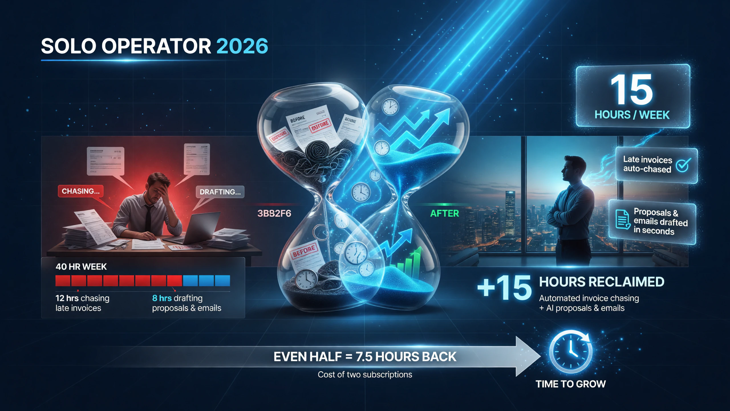 Weekly hours a solo operator reclaims by automating invoice chasing and AI drafting in 2026
