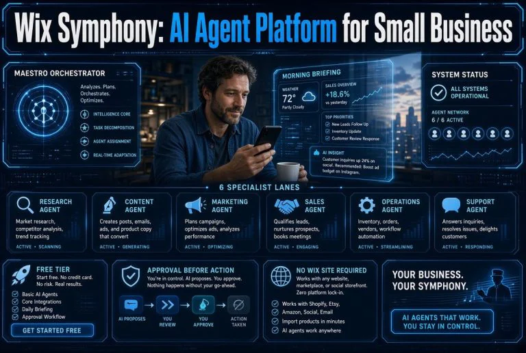 Wix Symphony AI agent platform for small business dashboard