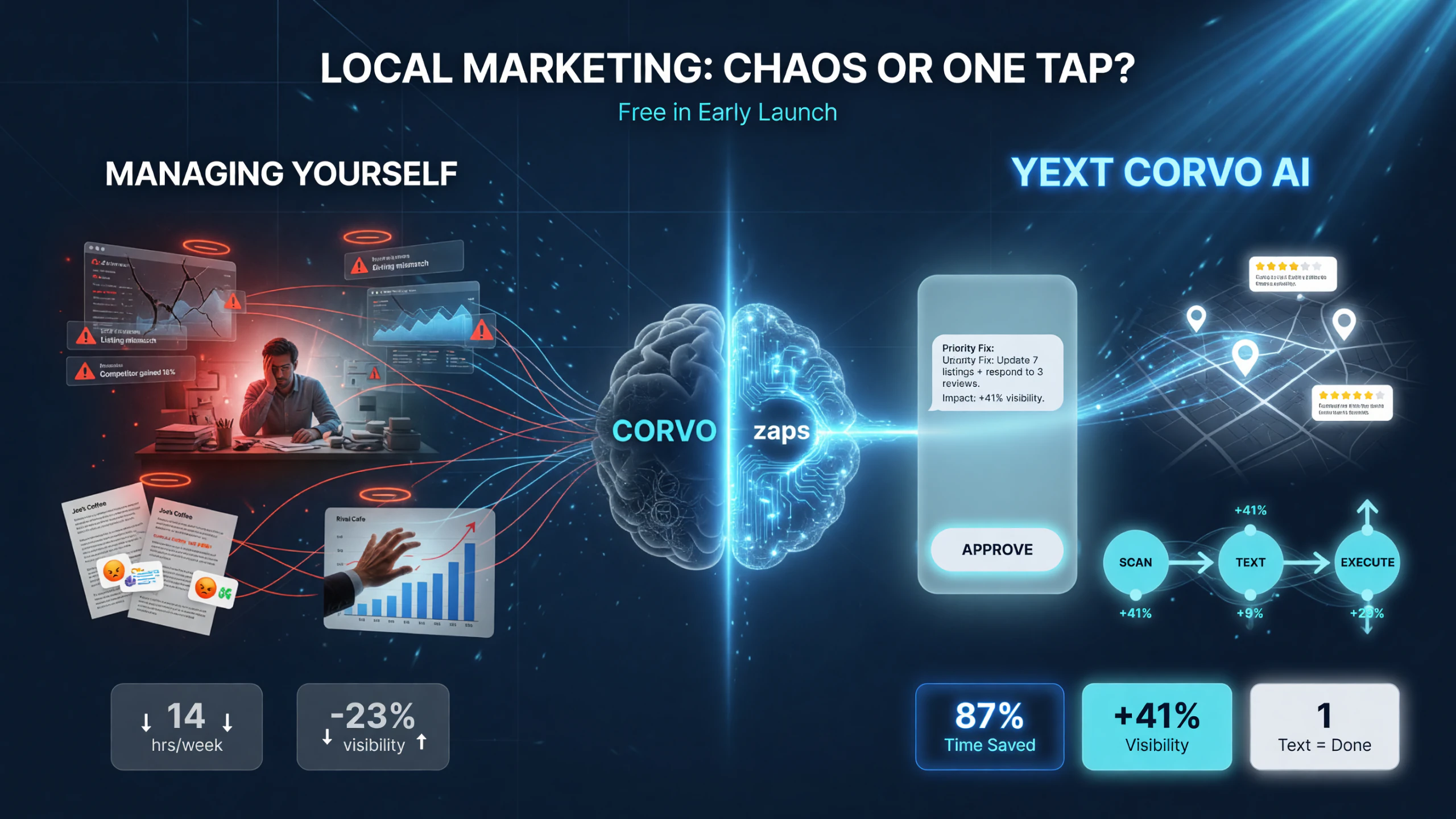 Yext Corvo AI vs managing local marketing yourself comparison