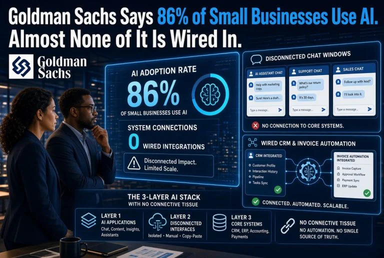 Goldman Sachs Says 86% of Small Businesses Use AI. Almost None of It Is Wired In.